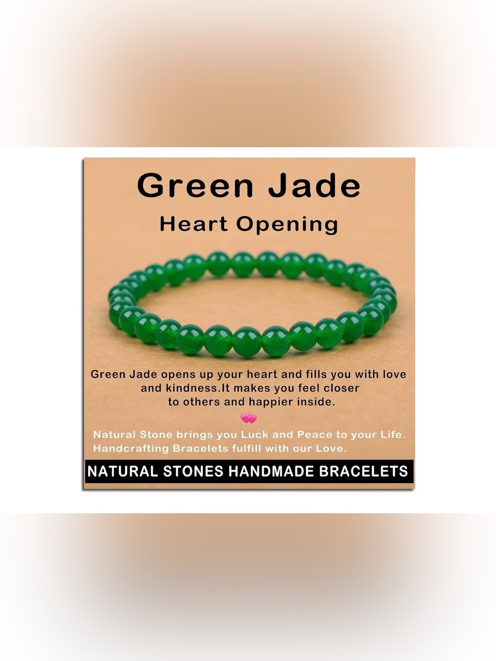 #2942*Unisex’s AD Green Jade (6 mm) Handmade Beaded Bracelet - Natural Stone